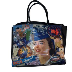 Vintage American Airlines Postcard Print 1960s images large tote bag purse